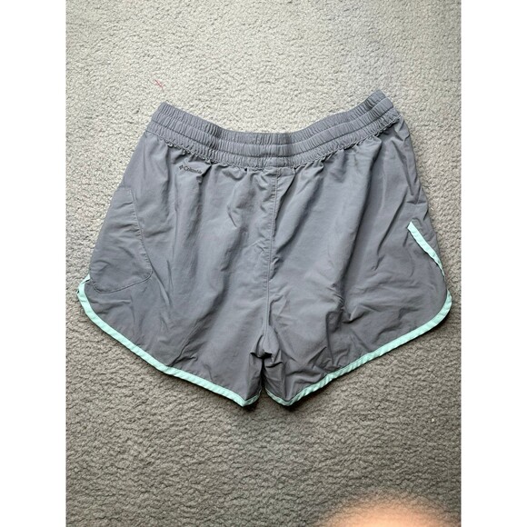 Columbia running Shorts Sz large gray/aqua trim one pocket - Picture 5 of 8